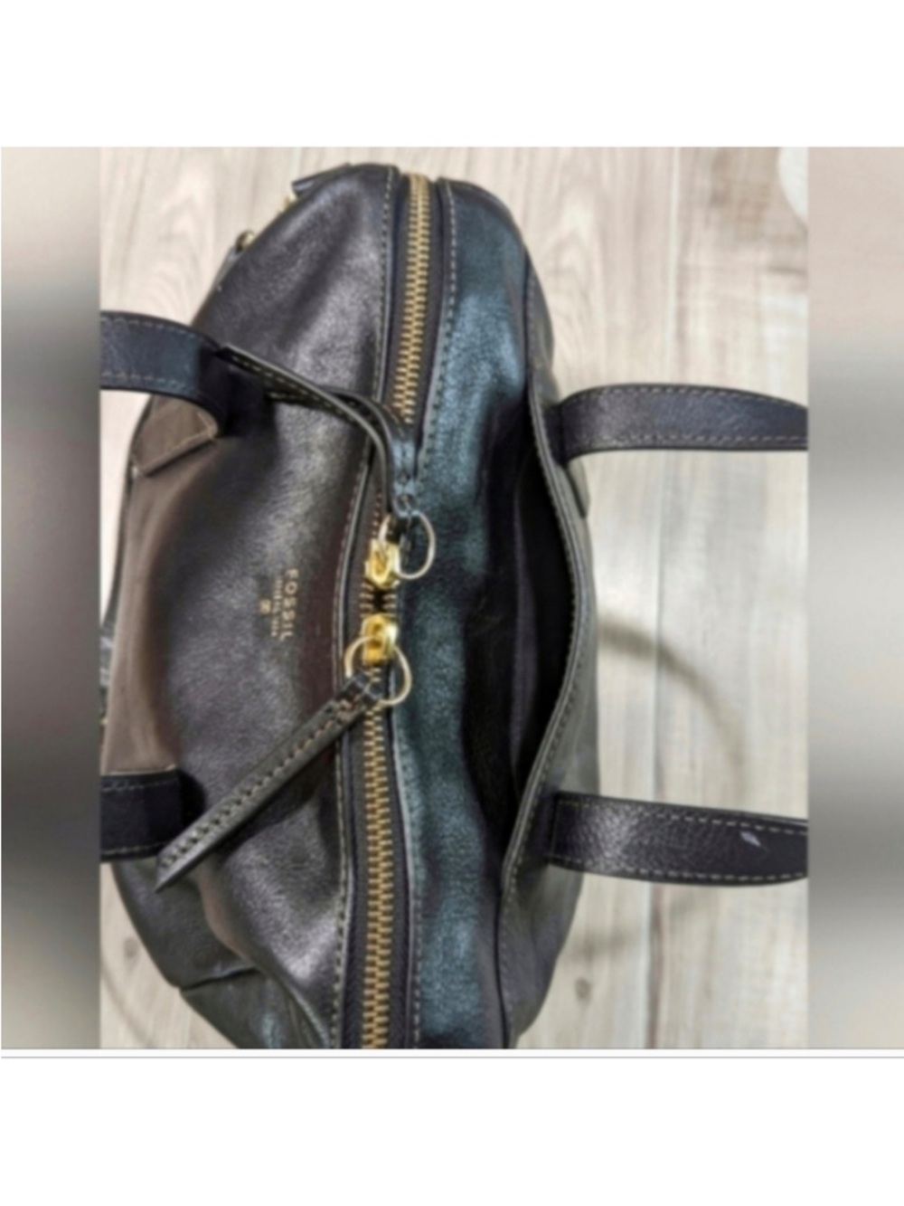FOSSIL Sydney Black Pebbled Leather Satchel Purse Handbag Gold Hardware - Picture 8 of 14